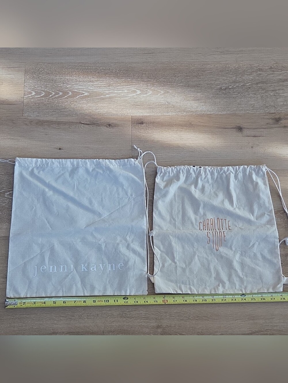 Jenni Kayne & Charlotte Stone Beige Drawstring Dust/ tote Bags Set Branded